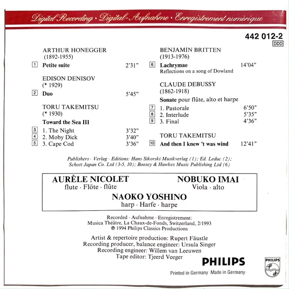 Toward the Sea III 20th Century Works Harp Viola Flute CD Philips 028944201222 - Picture 2 of 4